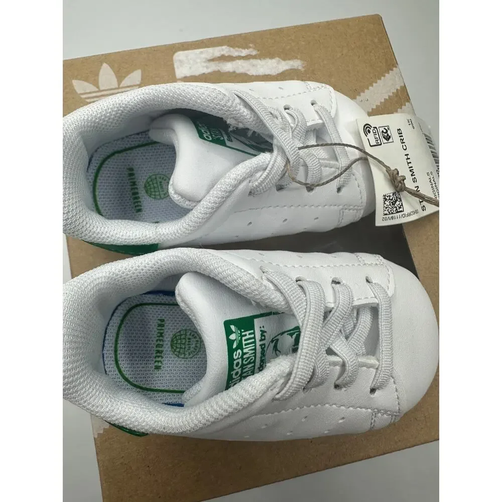 NEW Adidas Stan Smith Infant Crib Shoes Sneakers Size 1K White with Green FY7890
